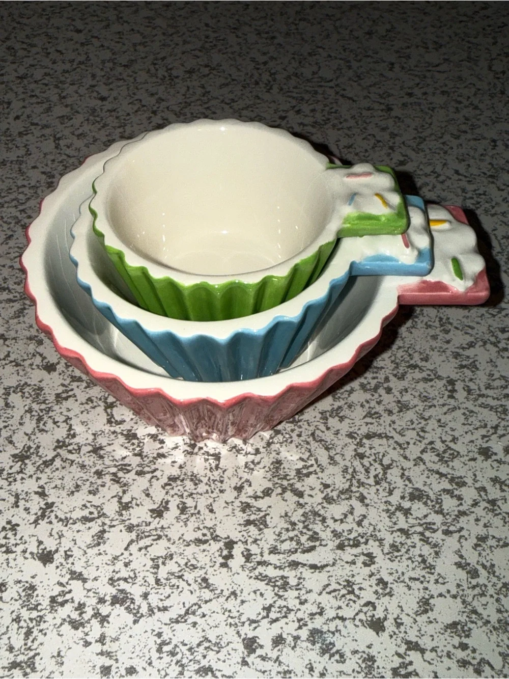 Multicolor Ceramic Cupcake Nesting Measuring Cups - Pink, Blue, Green